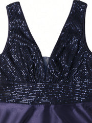 Contrast Sequin Satin Formal Dress