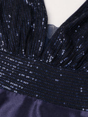 Contrast Sequin Satin Formal Dress