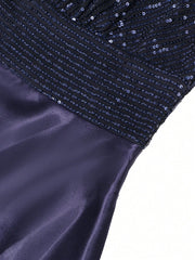Contrast Sequin Satin Formal Dress