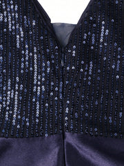 Contrast Sequin Satin Formal Dress