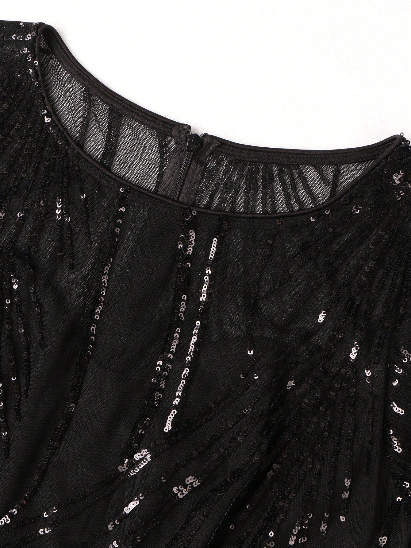 XUIBOL | Contrast Sequin Mesh Hem Party Dress