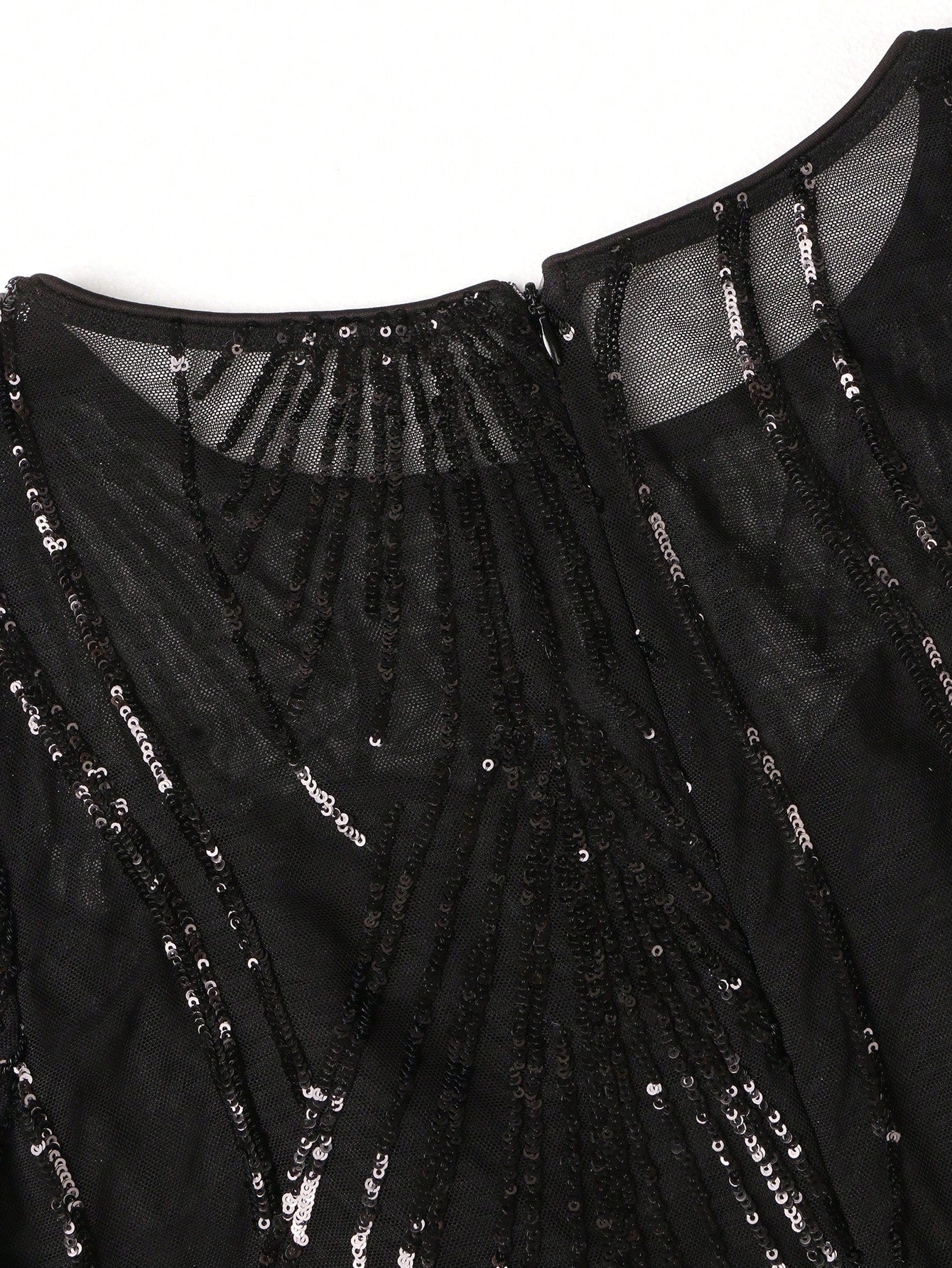 XUIBOL | Contrast Sequin Mesh Hem Party Dress