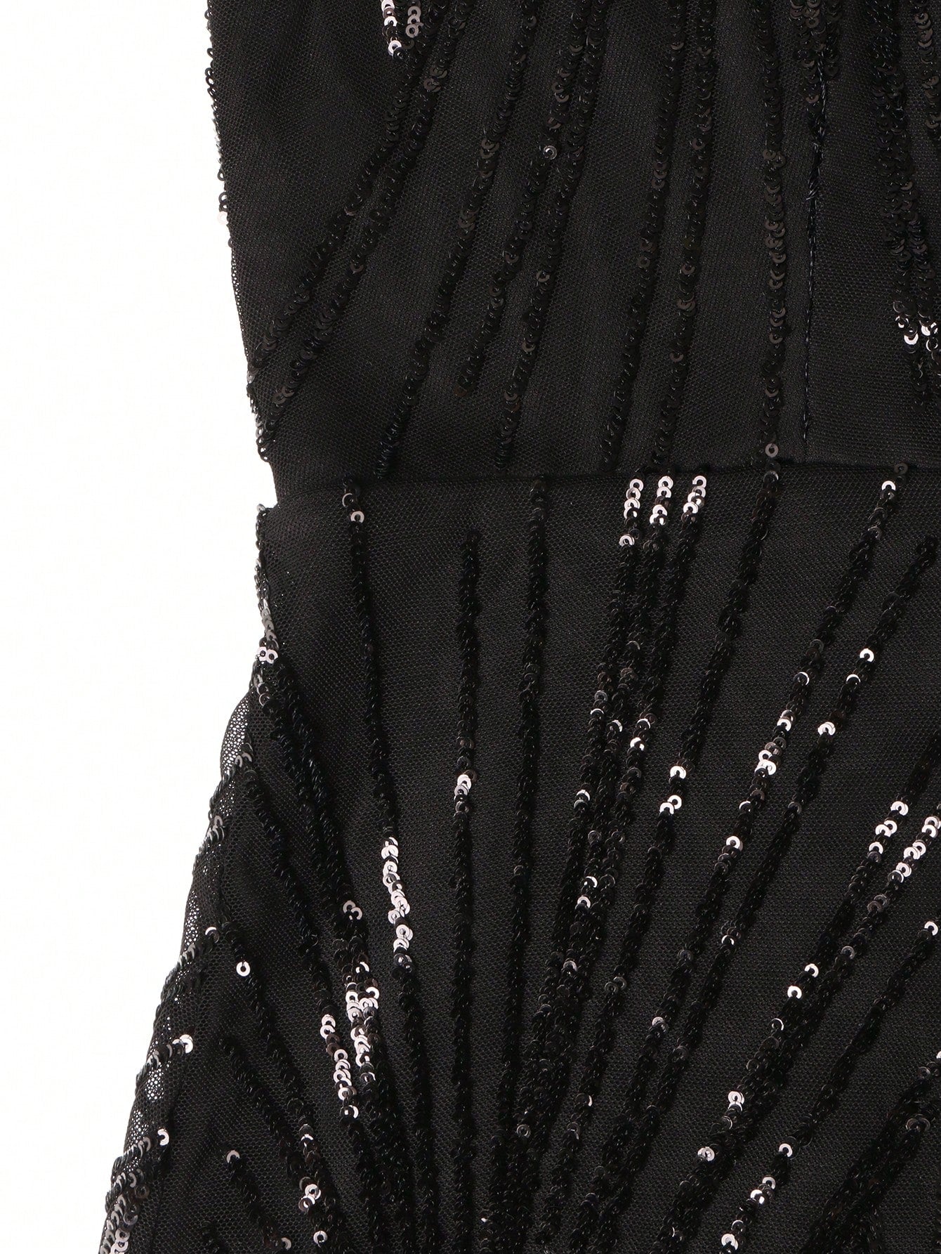 XUIBOL | Contrast Sequin Mesh Hem Party Dress