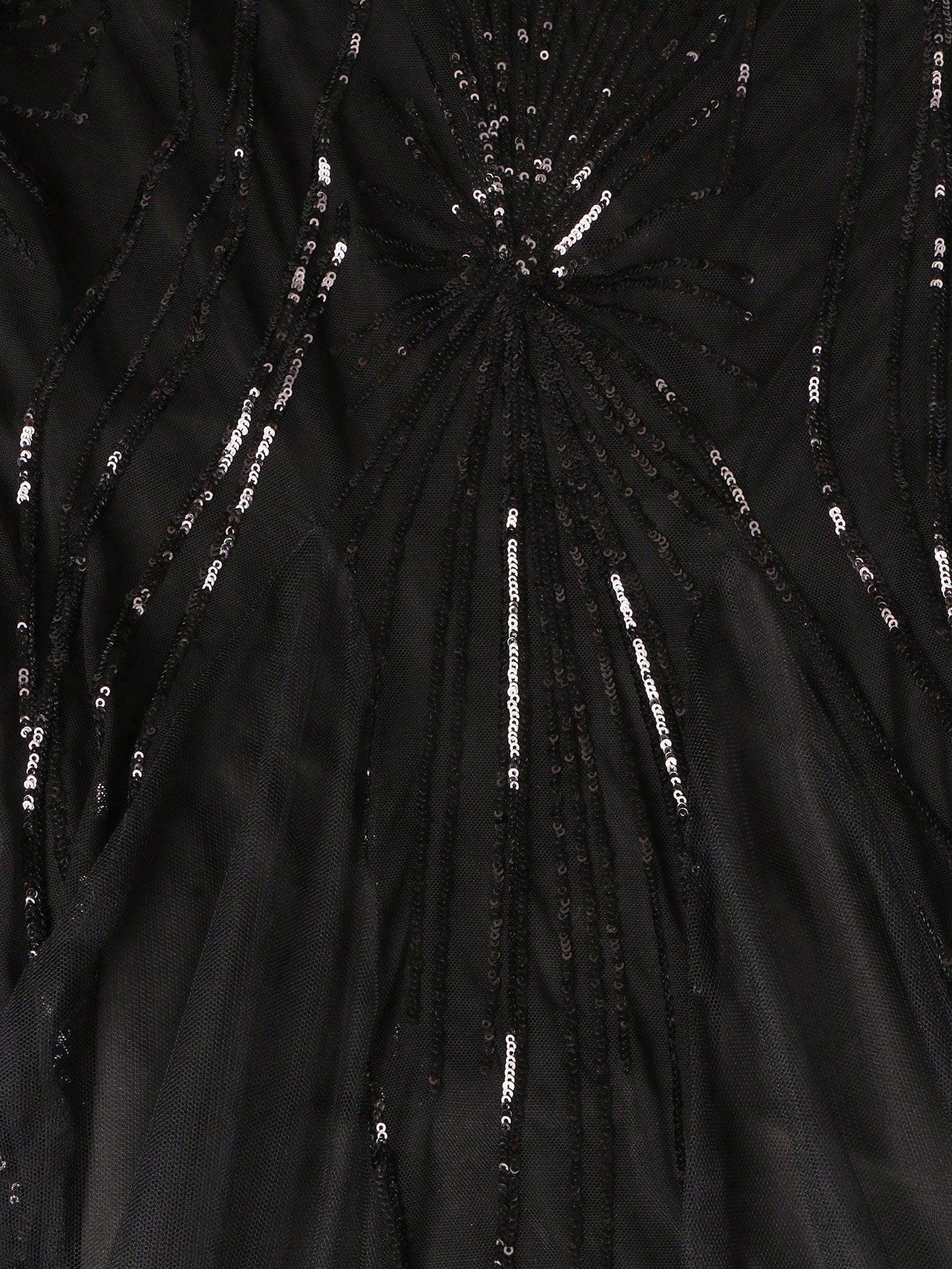 XUIBOL | Contrast Sequin Mesh Hem Party Dress