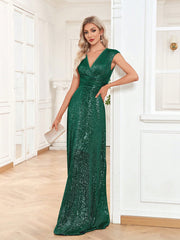 Plunging Neck Sequin Formal Dress