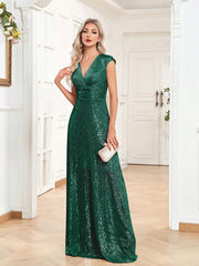 Plunging Neck Sequin Formal Dress