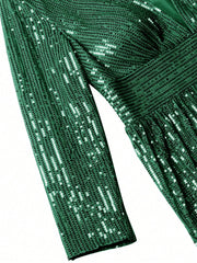 Plus Plunging Neck Sequin Party Dress