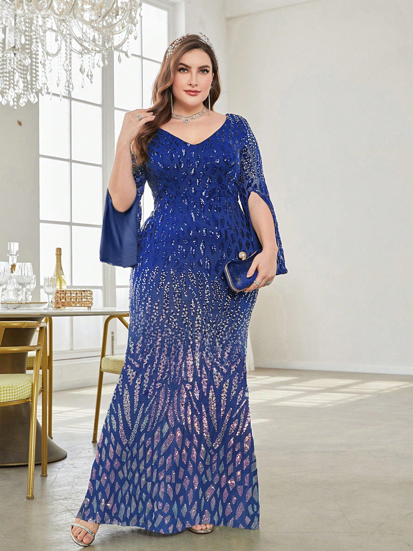 XUIBOL | Plus Split Sleeve Sequin Party Dress