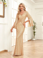 Split Sleeve Mermaid Hem Sequin Formal Dress