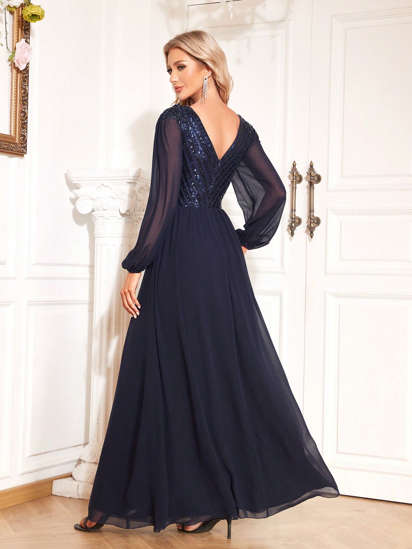 Contrast Sequin Mesh Formal Dress | XUIBOL