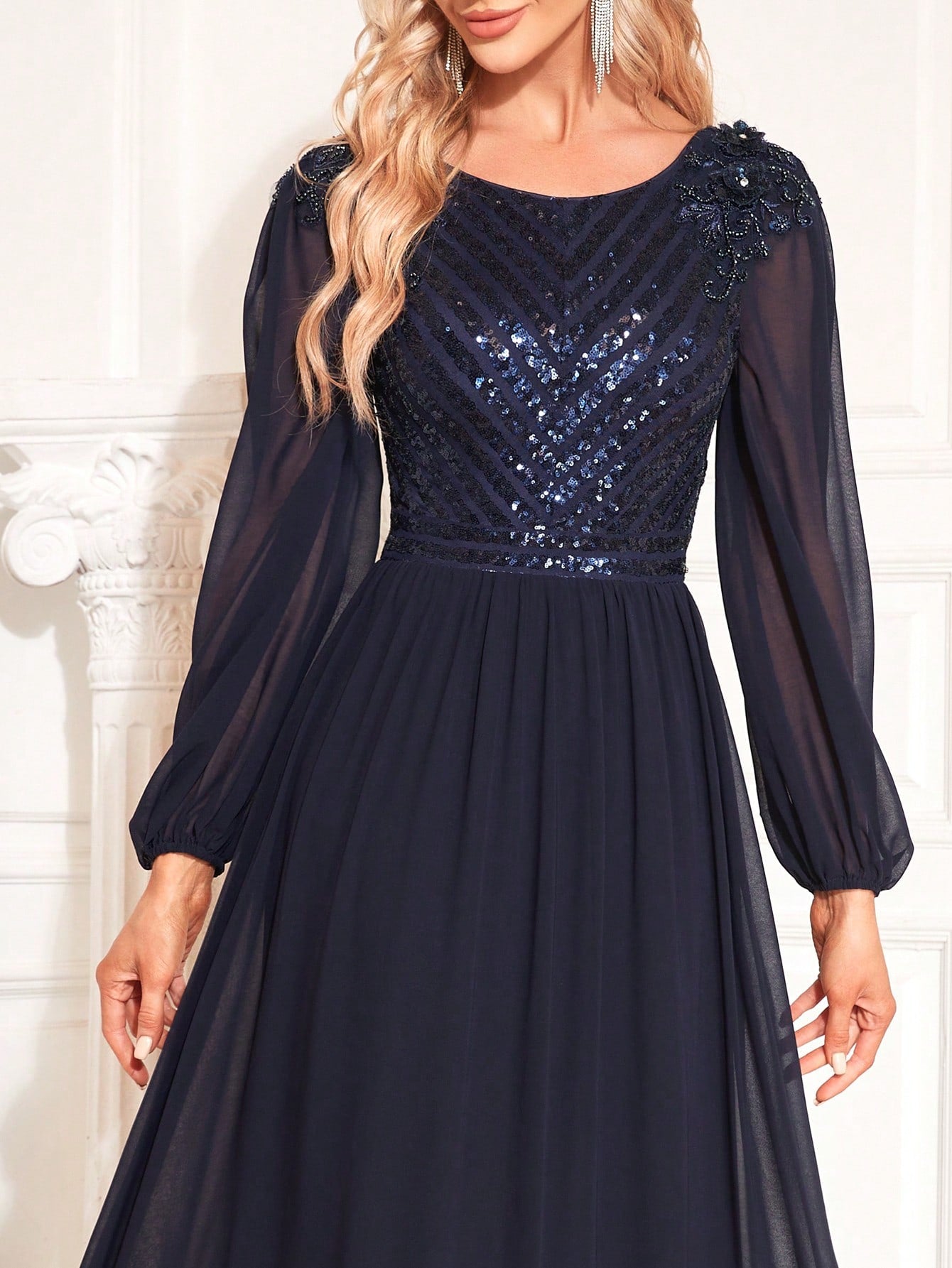 Contrast Sequin Mesh Formal Dress | XUIBOL