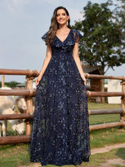 Embroidery Mesh Evening Party Dress
