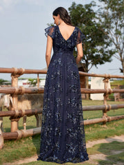 Embroidery Mesh Evening Party Dress