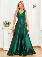 V-Neck Sleeveless Elegant Party Evening Formal Dress