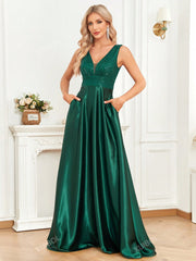 V-Neck Sleeveless Elegant Party Evening Formal Dress