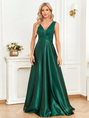 V-Neck Sleeveless Elegant Party Evening Formal Dress