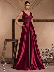 V-Neck Sleeveless Elegant Party Evening Formal Dress