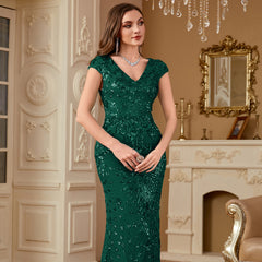 Sequin Decor Mermaid Hem Formal DressL