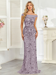 Royal Blue Sequin Off‑Shoulder Mermaid Evening Gown
