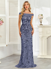 Royal Blue Sequin Off‑Shoulder Mermaid Evening Gown