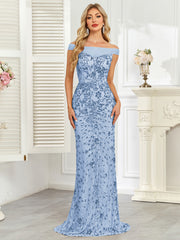 Royal Blue Sequin Off‑Shoulder Mermaid Evening Gown