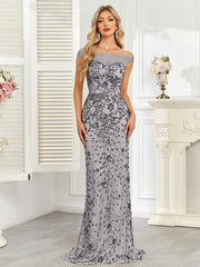 Royal Blue Sequin Off‑Shoulder Mermaid Evening Gown