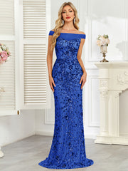 Royal Blue Sequin Off‑Shoulder Mermaid Evening Gown