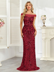 Royal Blue Sequin Off‑Shoulder Mermaid Evening Gown