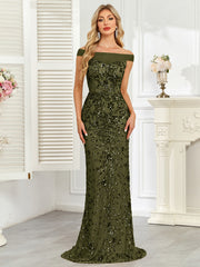 Royal Blue Sequin Off‑Shoulder Mermaid Evening Gown