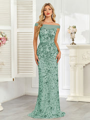 Royal Blue Sequin Off‑Shoulder Mermaid Evening Gown