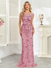 Royal Blue Sequin Off‑Shoulder Mermaid Evening Gown