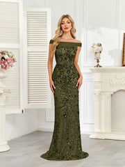 Royal Blue Sequin Off‑Shoulder Mermaid Evening Gown
