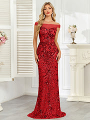 Royal Blue Sequin Off‑Shoulder Mermaid Evening Gown