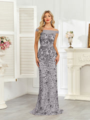 Royal Blue Sequin Off‑Shoulder Mermaid Evening Gown