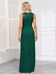 Champagne Gold Ruched Sequin Maxi Evening Gown