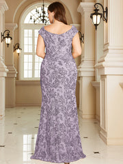 Navy Blue Floral Sequin Off‑Shoulder Sheath Maxi Gown