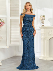 Royal Blue Sequin Off‑Shoulder Mermaid Evening Gown