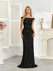 Royal Blue Sequin Off‑Shoulder Mermaid Evening Gown