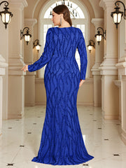 Royal Blue Lace Pocket Plus‑Size Mermaid Evening Dress