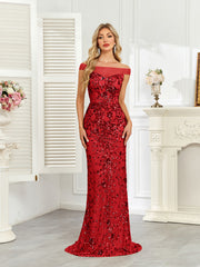 Royal Blue Sequin Off‑Shoulder Mermaid Evening Gown
