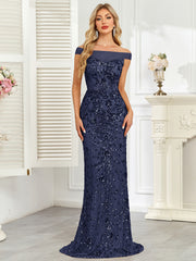 Royal Blue Sequin Off‑Shoulder Mermaid Evening Gown