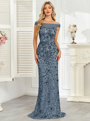 Royal Blue Sequin Off‑Shoulder Mermaid Evening Gown