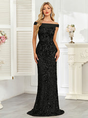 Royal Blue Sequin Off‑Shoulder Mermaid Evening Gown
