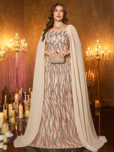 Champagne Chiffon Cape Strapless Sequin Plus‑Size Mermaid Formal Dress