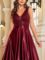 Contrast Sequin Satin Formal Dress