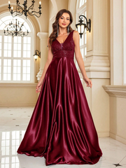 Contrast Sequin Satin Formal Dress