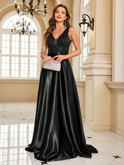 Contrast Sequin Satin Formal Dress