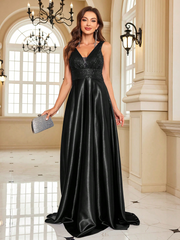 Contrast Sequin Satin Formal Dress
