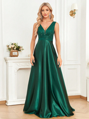 Contrast Sequin Satin Formal Dress