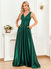 Contrast Sequin Satin Formal Dress
